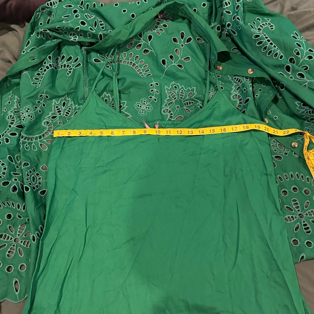 Anthropologie Emerald Green Eyelet Button-Front Long Sleeve Dress - Picture 6 of 9